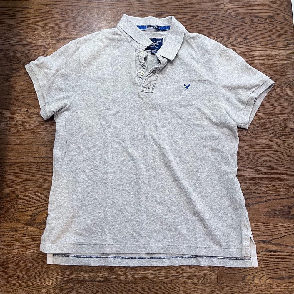 y2k vintage men's gray american eagle gray polo t shirt xl